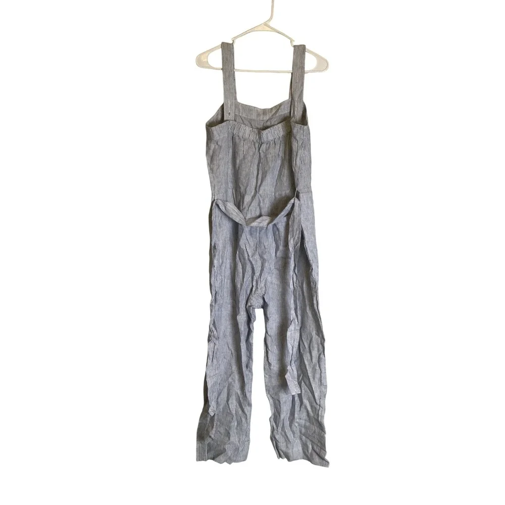 Quince Women's Chambray Stripe European Linen Square Neck Jumpsuit Size M NWT